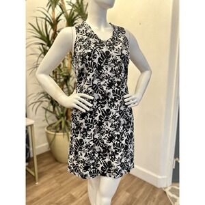 Briggs Linen Shift Sheath Dress Women Sz S/M/6/8 Midi Sleeveless Pullover Ruffle